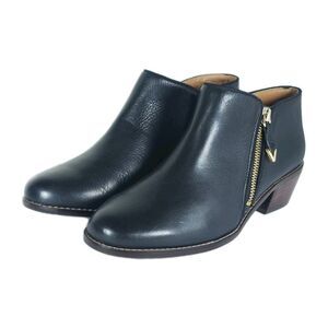 Vionic Women's Jolene US7 Black Leather Side Zip Ankle Boots Booties